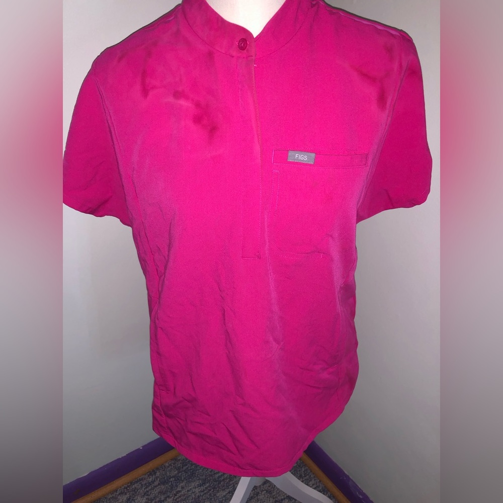 Shocking Pink Figs Rafaela Scrub Top (SMALL)